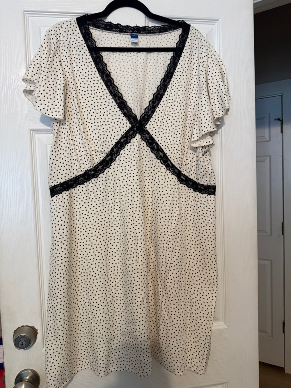 Old Navy Cream Polka Dot Dress with Black Lace Trim